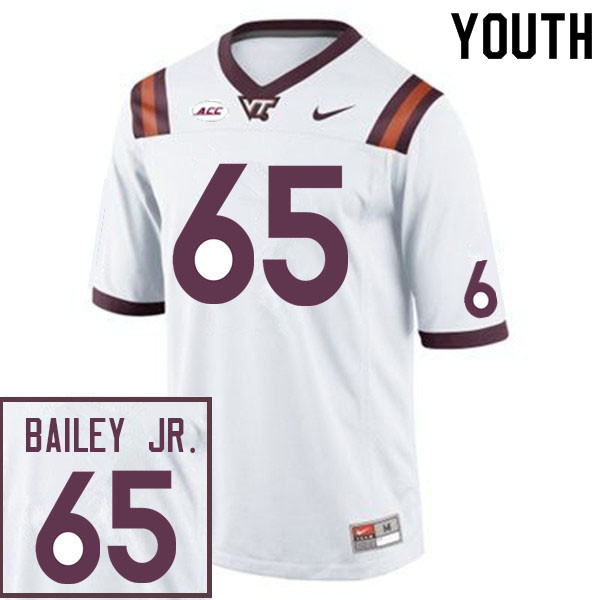 Youth #65 Derrell Bailey Jr. Virginia Tech Hokies College Football Jerseys Sale-White - Click Image to Close